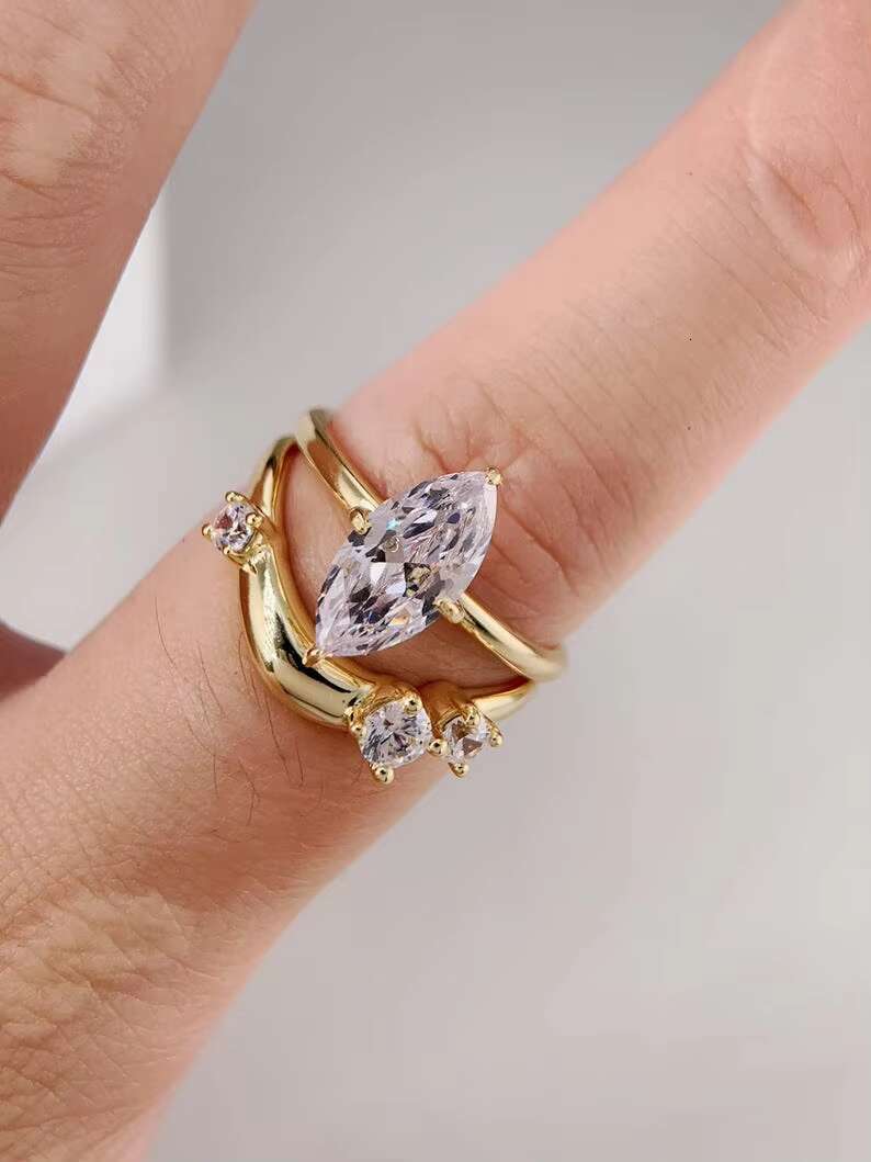 925 Sterling Silver Gold Plated Original Moissanite Gemstone Engagement Ring Customizable Marquise Cut Fine Jewelry