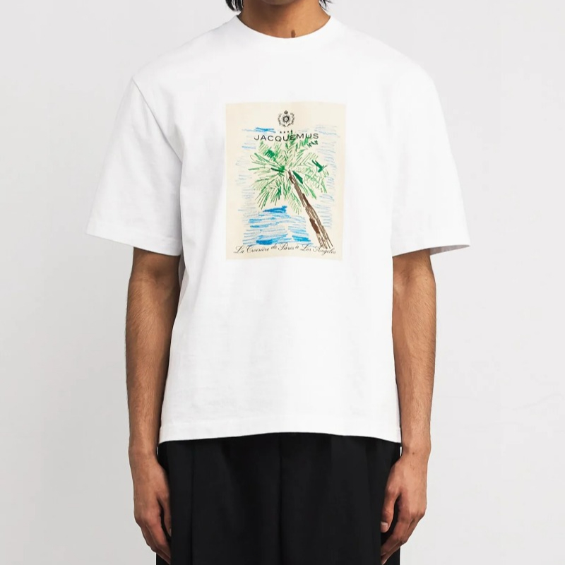 Trend Brand Printed Short Sleeves Summer Fashion Popular Pure Cotton White Top Loose Casual Streetwear Oversized Unisex