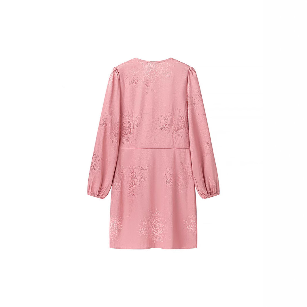 New Chinese Style Improved Jacquard Long Sleeve Dress French Single-Breasted Waist-Cinching National Style Long Dress250620