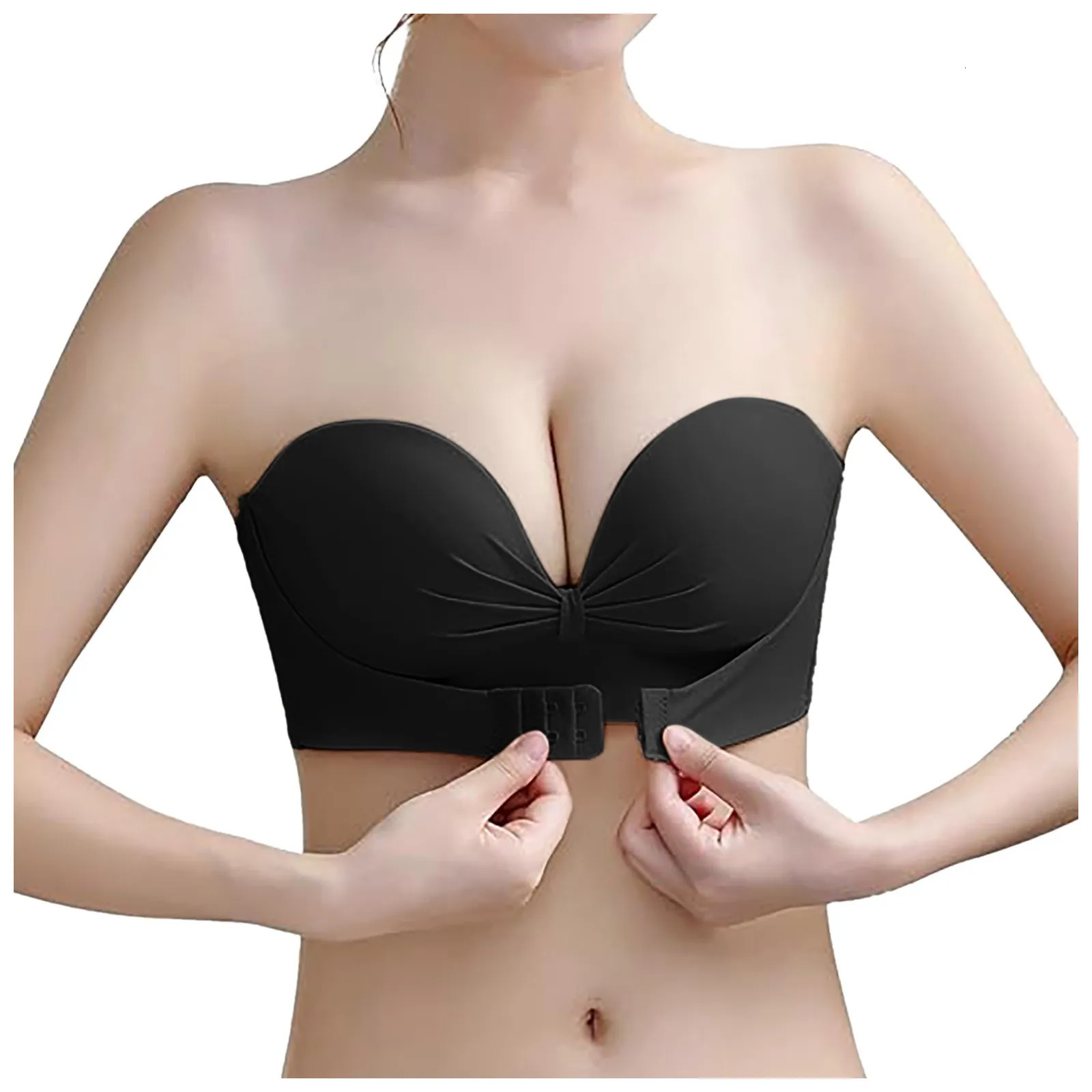 WomenS Strapless Push Up Bra With Top And Back Chest Button Gather Together Comfort Underwear Lingerie For Ladies Seamless 250609