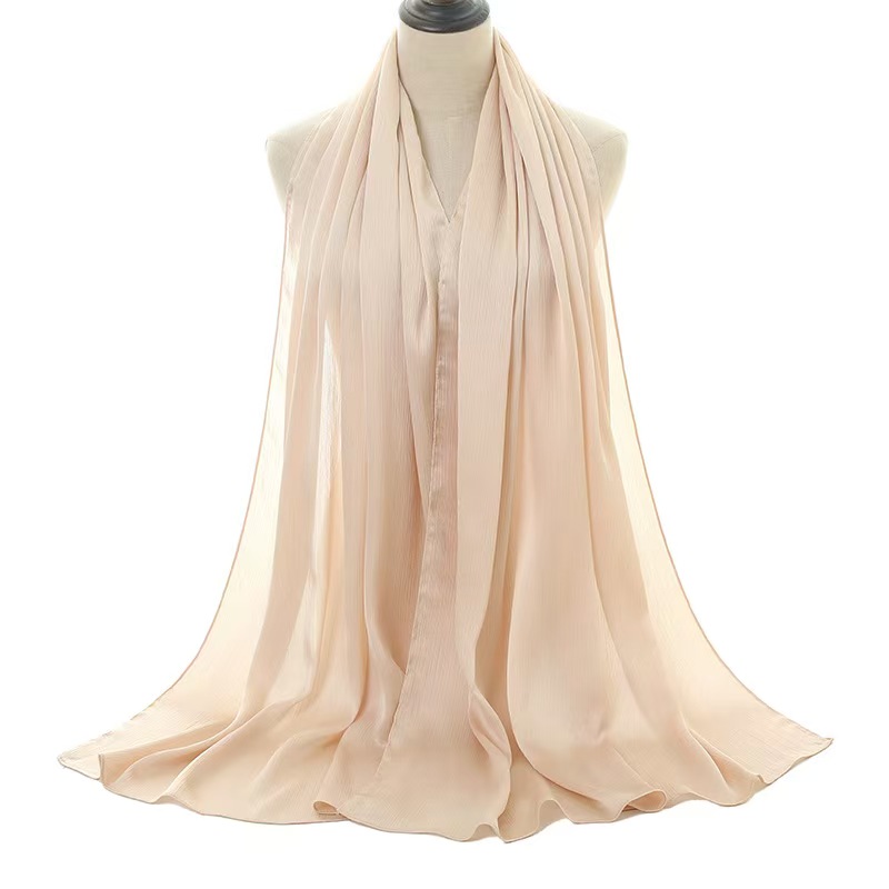 T1019 new satin crepe natural pleated scarf Malay Indonesia popular ethnic headscarf