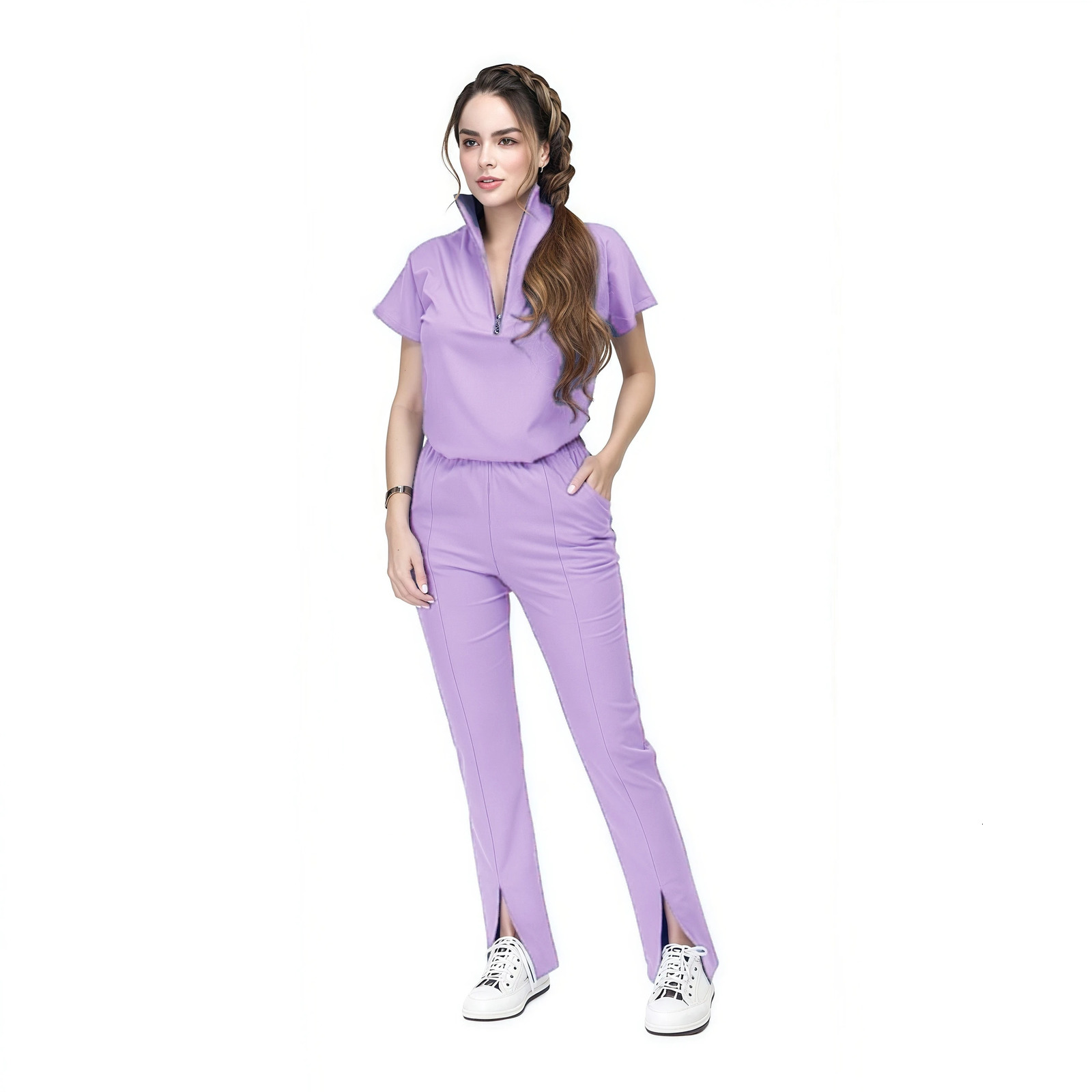 High Quality Multi Color Tunic Spa Work Suit Nurses Hospital Uniform Scrub Sets Women Zipper Set Short Sleeve Uniforms 250619