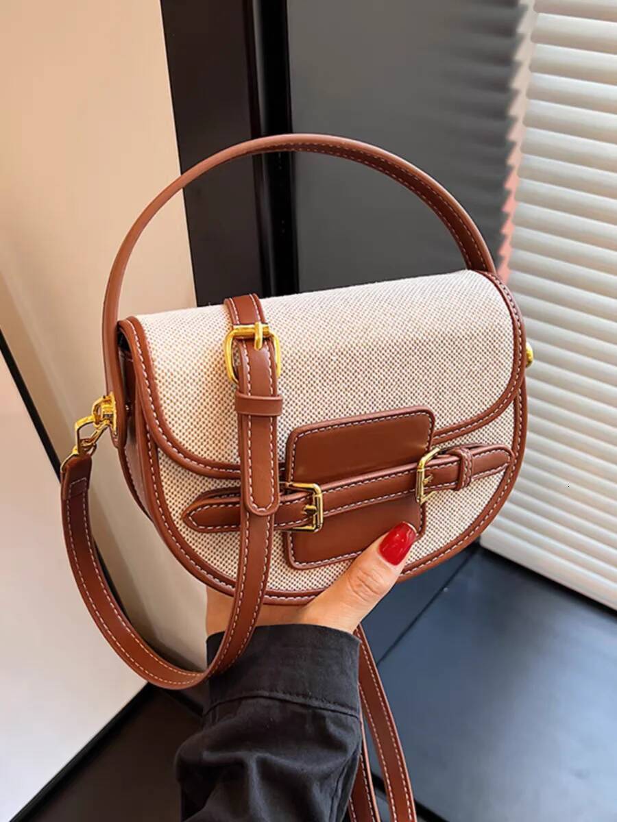 DHSM New Design Women Canvas Small Shoulder Bag Fashion Purses Retro PU Leather Female Saddle Laides Cross Body Bags