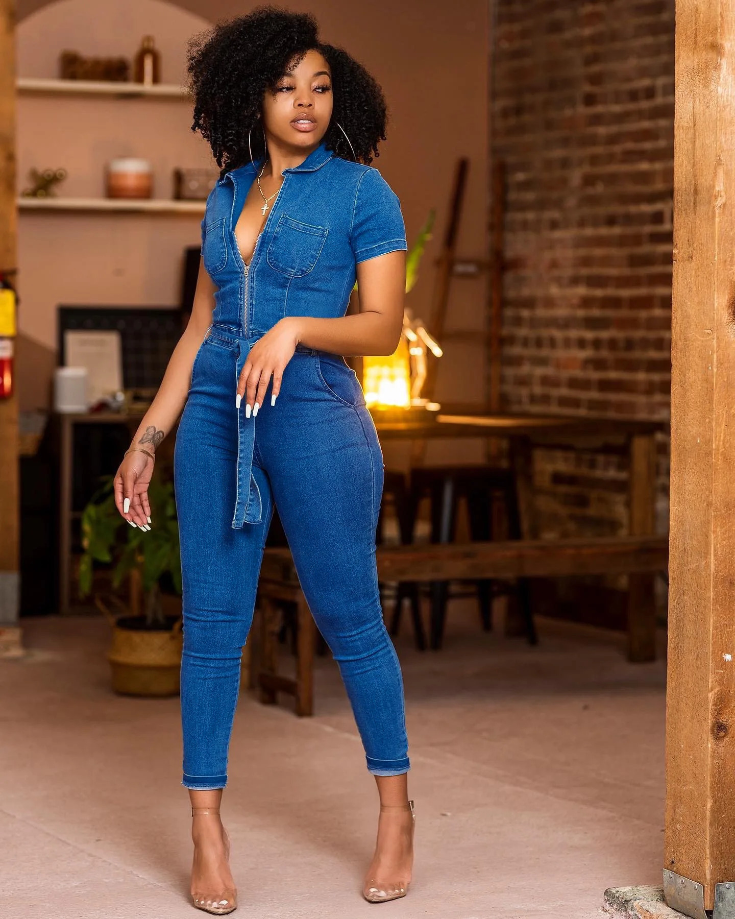 High Street Demin Jumpsuit Sexy Women Turn Down Collar Elegant Jeans Casual Party Overalls Romper 250619