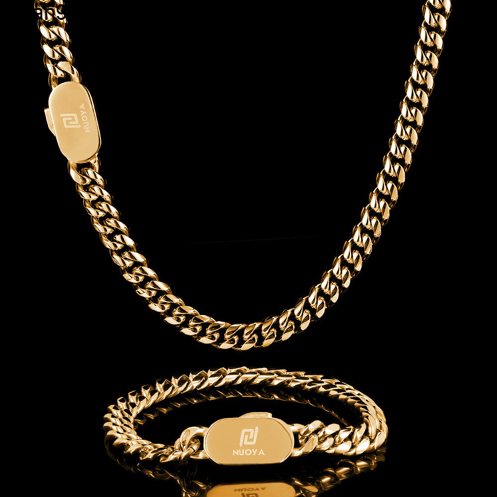 HipHop Jewelry 316L 18k Gold Plated Stainless Steel Wholesale Necklace Bracelet for Men Women Cuban Link Chain