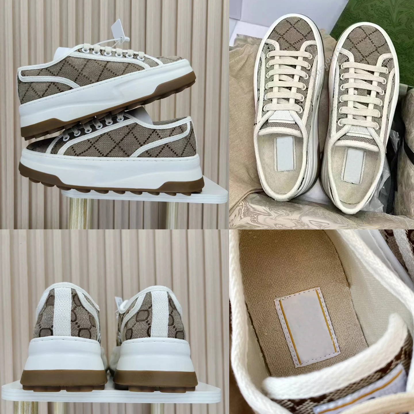 Designer Platform Canvas Tennis Shoes Brand Loafers Mens Womens Italy low high Letters Sneaker Ebony Casual Shoe Jacquard Fabric Trims Mules Beige Black White Pink