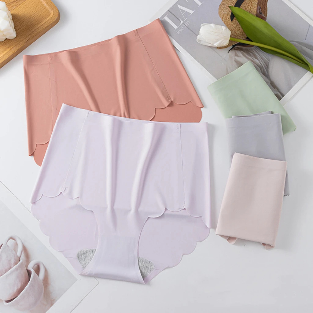 1pcs Panties Female Plus Size Underwear Ice Silk Solid Color Ladies Seamless Underpant Girl Briefs Breathable Sexy Panty 250609