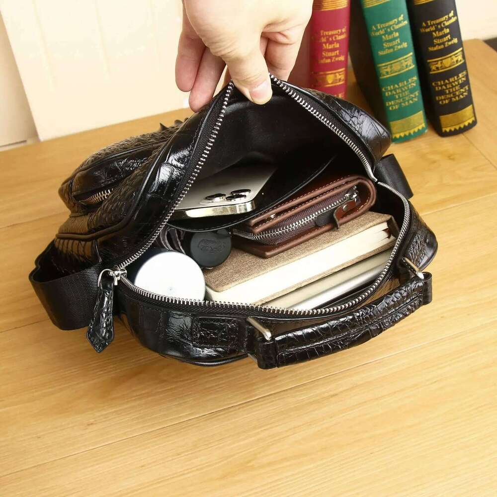 Cow Genuine Male's Crossbody Alligator Business Leather Men's Messenger Bag Vintage Men Shoulder Handbags