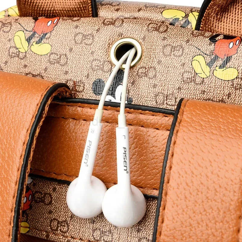 DISNEY Lady Licensed Disney Mickey Vintage Brown Backpack Multi-Pocket School Bag Playful Daily Organizer Leather Accents Comfort New W250620