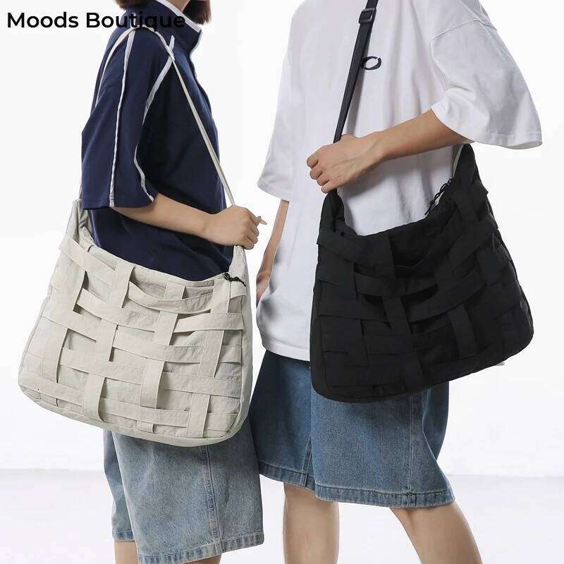 Woven Design Unisex Big Messenger Nylon Fabric Waterproof Shoulder Crossbody Bags Casual Street Large Capacity Shopper Tote