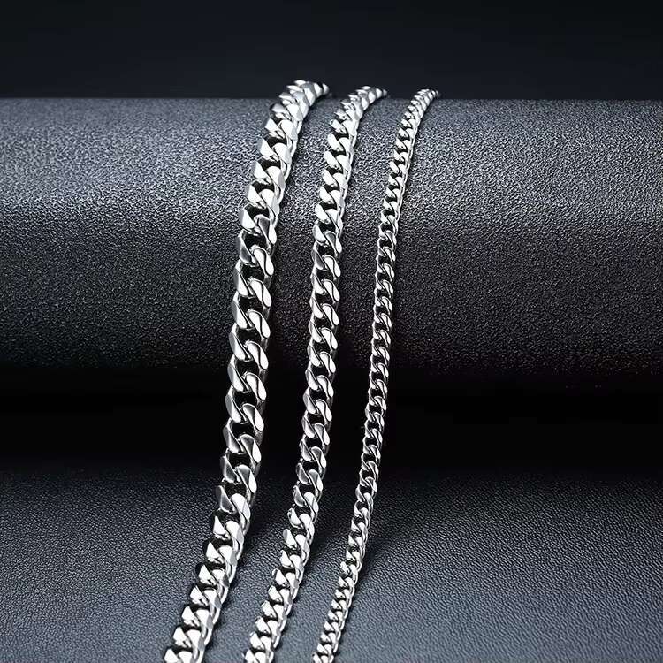 High Quality 3.6/5/7mm Shiny Polished Stainless Steel Cuban Link Chain for Mens Bracelet Necklace Trendy Style Free Poly Bag