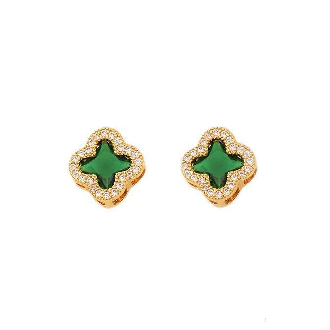 designer Exquisite Colorful Zircon Clover Fashion High-end Daily Versatile Temperament Sweet Cool Style Earrings