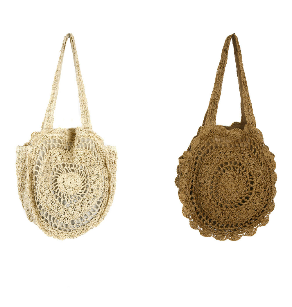 Free Shipping Designer Korean Style Floral Shoulder Bag Round Large Capacity Hollow Woven Bag Versatile Straw Bag Woven Bag Luxury bag Vacation Beach 