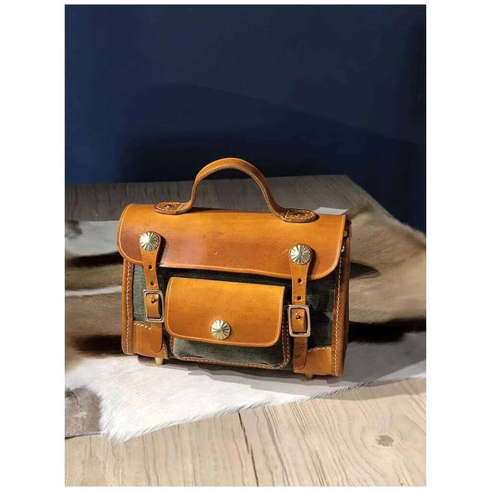 Outdoor Daily Work First Layer Cowhide Padded Canvas Women's Messenger Designer Handmade High Quality Men's Shoulder Bag