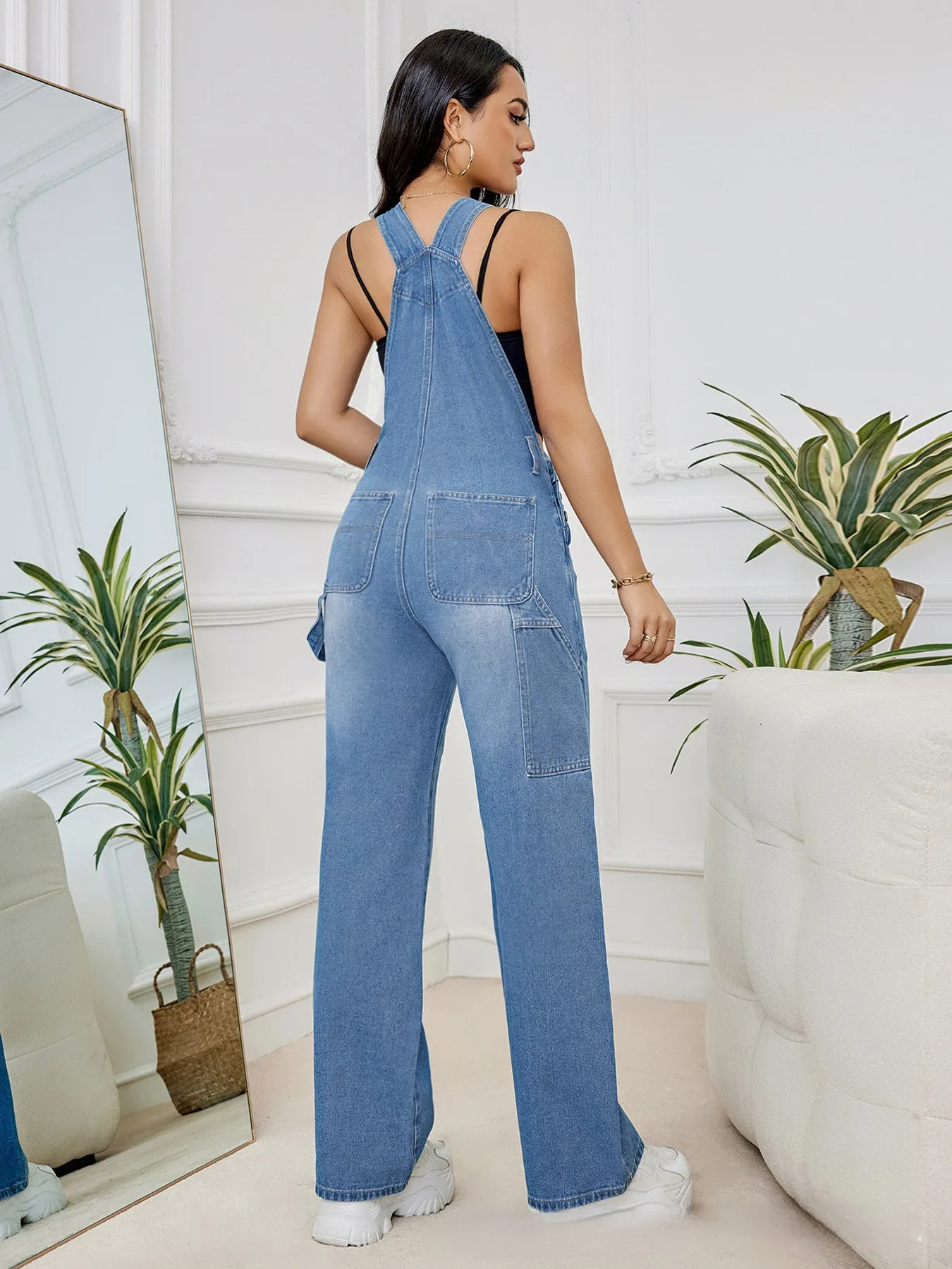 Womens Denim Bib Jumpsuits Casual Sleeveless Adjustable Straps Loose Baggy Cargo Jean Overalls Y2K Jumpers With Pockets 250619
