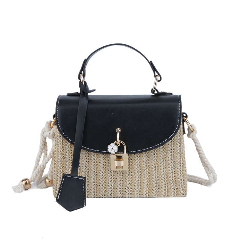 Straw Woven Single Shoulder Crossbody for Women 2024 Lock Simple Versatile Chain Commuter Small Square Bag Bags