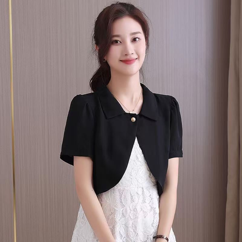 K1084 Summer new breathable short top design sense of fashion sun protection shirt high-end waistcoat chiffon shirt women's short-sleeved cape