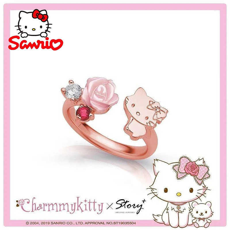 Sanrio Cartoon Character Hello Kitty Mymelody Ring Kawaii High-end Opening Rose Gold Rings Versatile Cute Girla Birthday Presentw250620