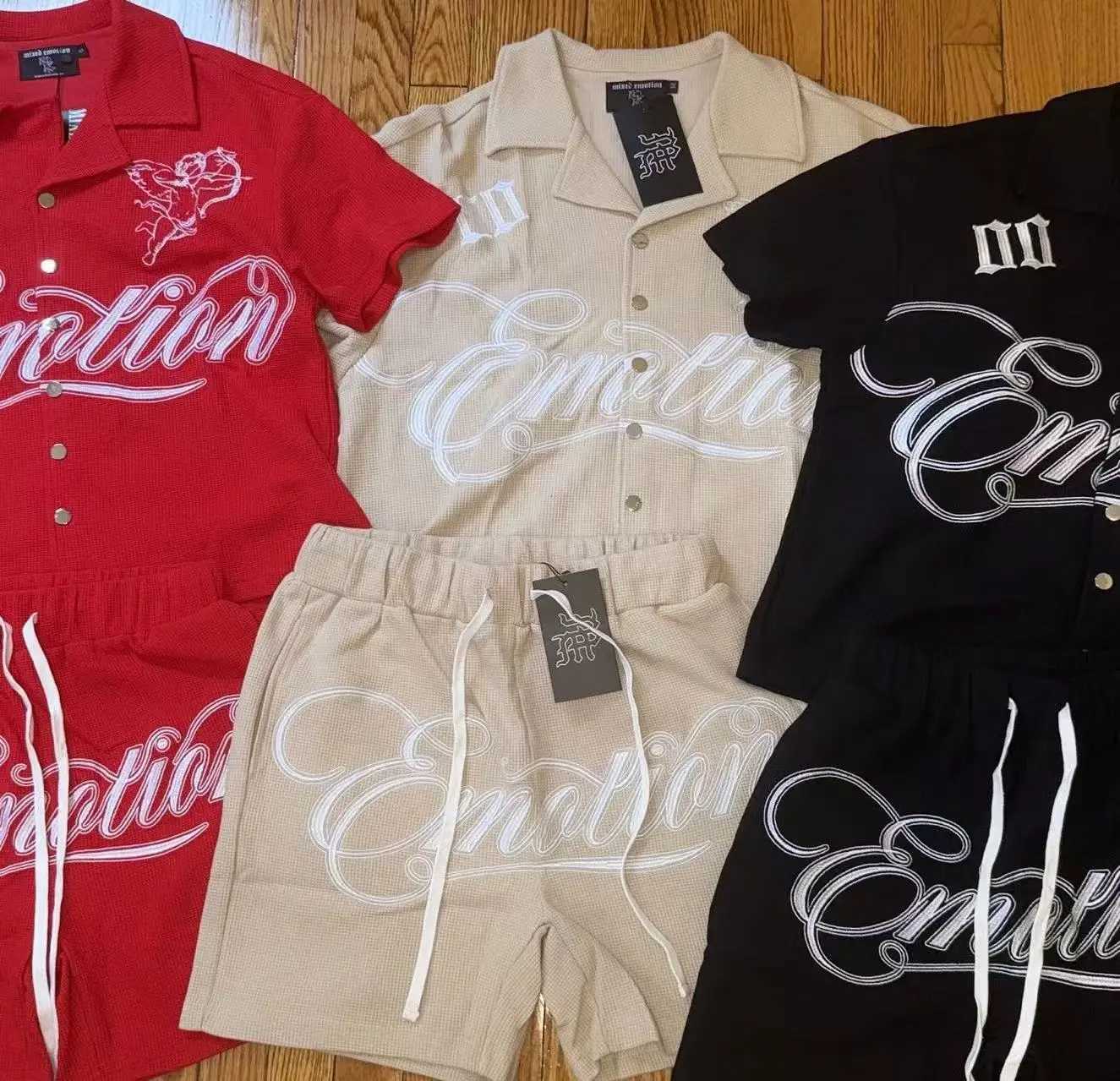 25ss New Mixed Emotion Angels Embroidery Polo Shirt Shorts Sets High Quality Waffle Polo Shirts Drawstring Shorts Summer Sets X250620