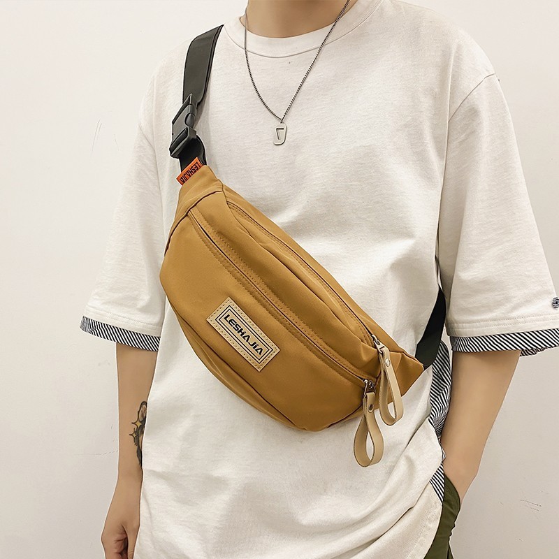 New men's and women's waist bags, fashionable and trendy casual sports shoulder bags, simple and solid color, large capacity chest bag for w