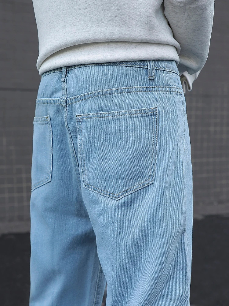 Mens Cotton Baggy Y2K Jeans Fashion Male Clothes Elastic Waist Washed Wide Leg Pants Solid Straight Loose Denim Trousers 250619