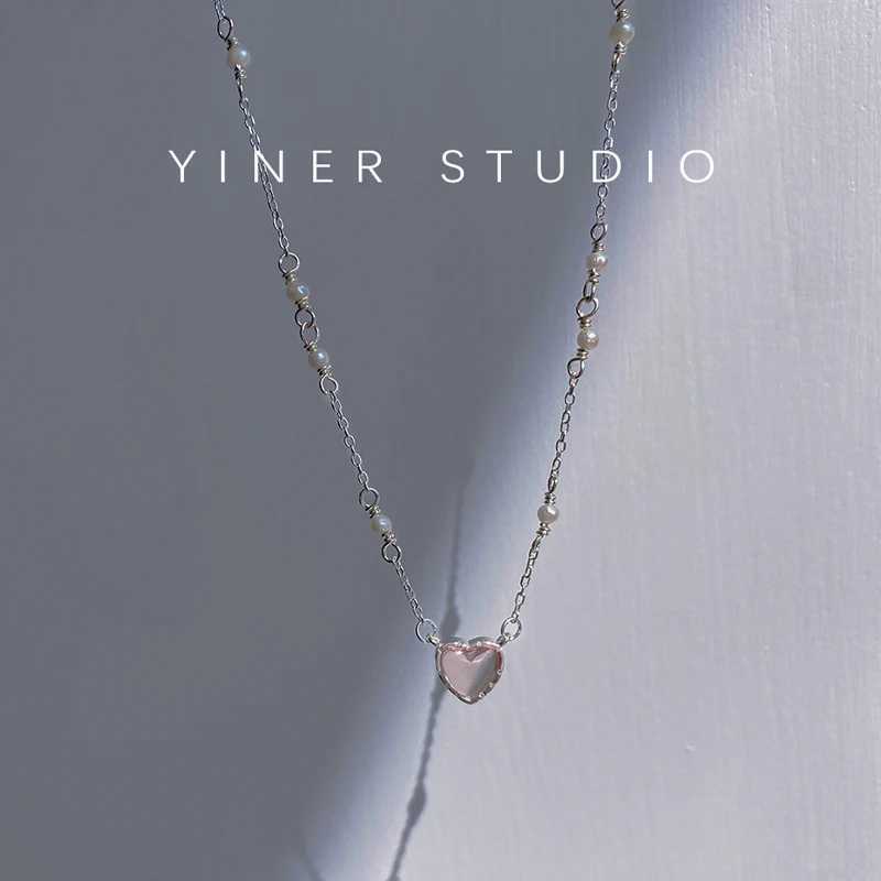 New 925 Sterling Silver Handmade Freshwater Pearl Pairing Stone Love Necklace Simple Moonlight Heart Shaped Pendant Womens Gift XJ250620