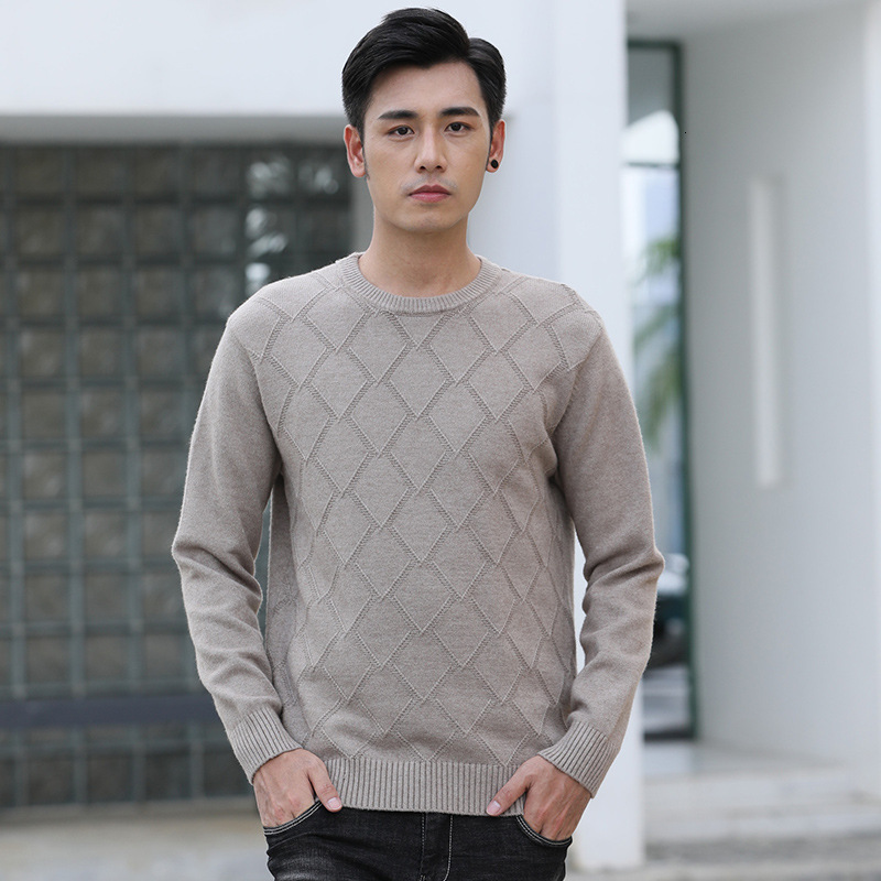 Autumn Winter New Mens Round Neck Diamond Pattern Solid Color Plus Size Sweater Thick Jacquard Casual Knitted Base Andy Fleece 231128