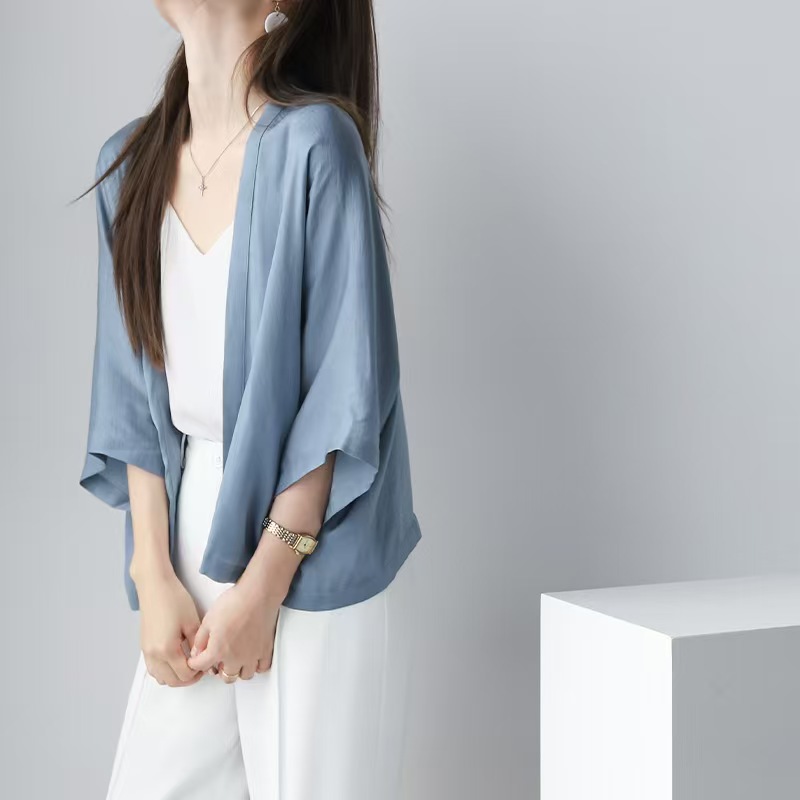 K1080 Silk texture ultra-thin sun protection clothing women's summer new style small shawl thin cardigan women's slim tops women
