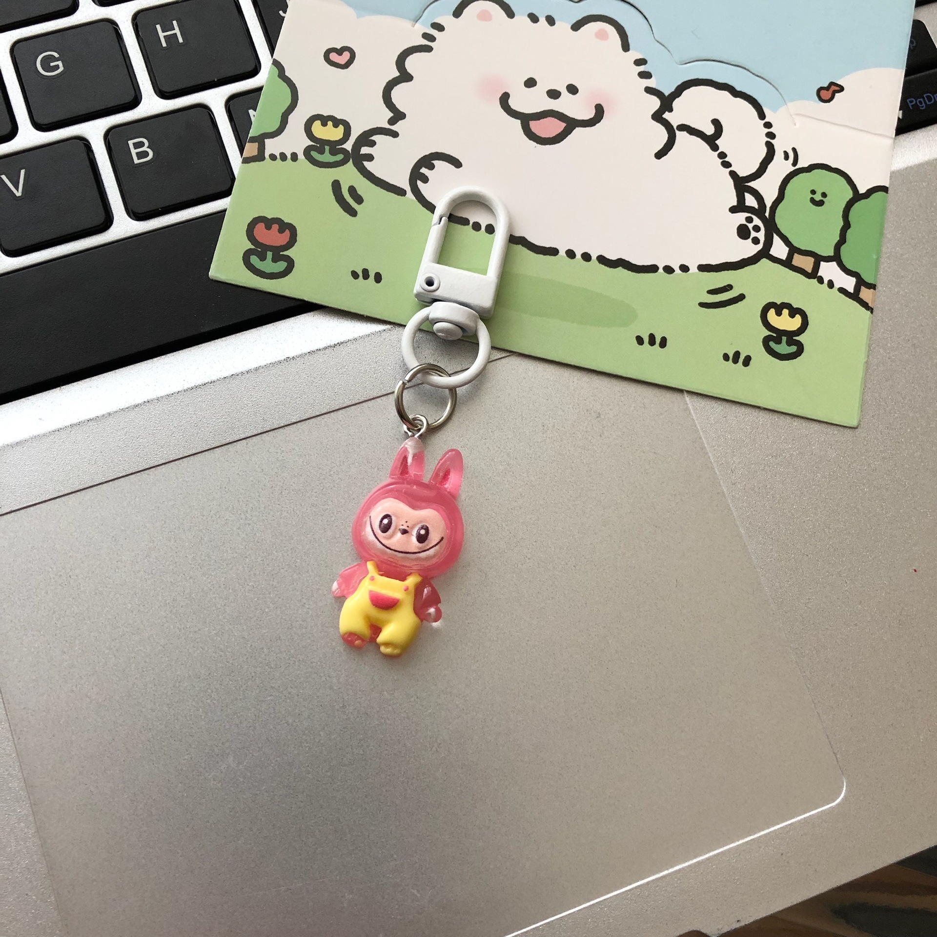 Original Cartoon Overalls Labubu Keychain Cute designer keychain Free delivery Plush Pendant Keyring Elf Bag Charm Gift