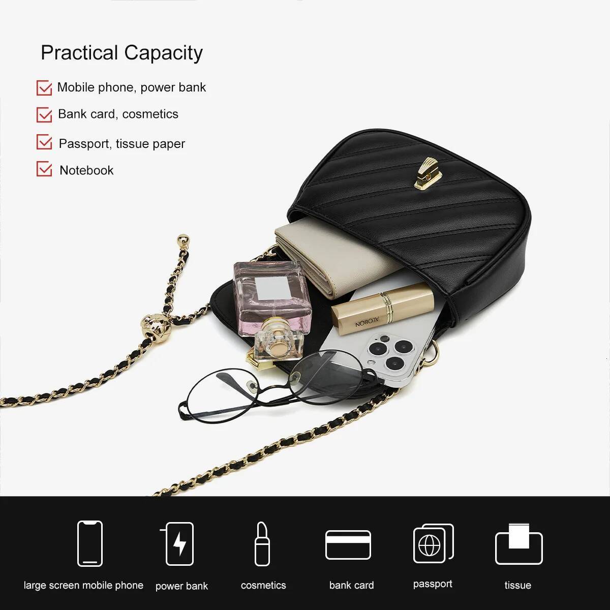 DHGM FOXER Split Leather Women Small Shoulder Bag,2025 Elegant Female Chain Crossbody Purse Mini Cellphone Bag