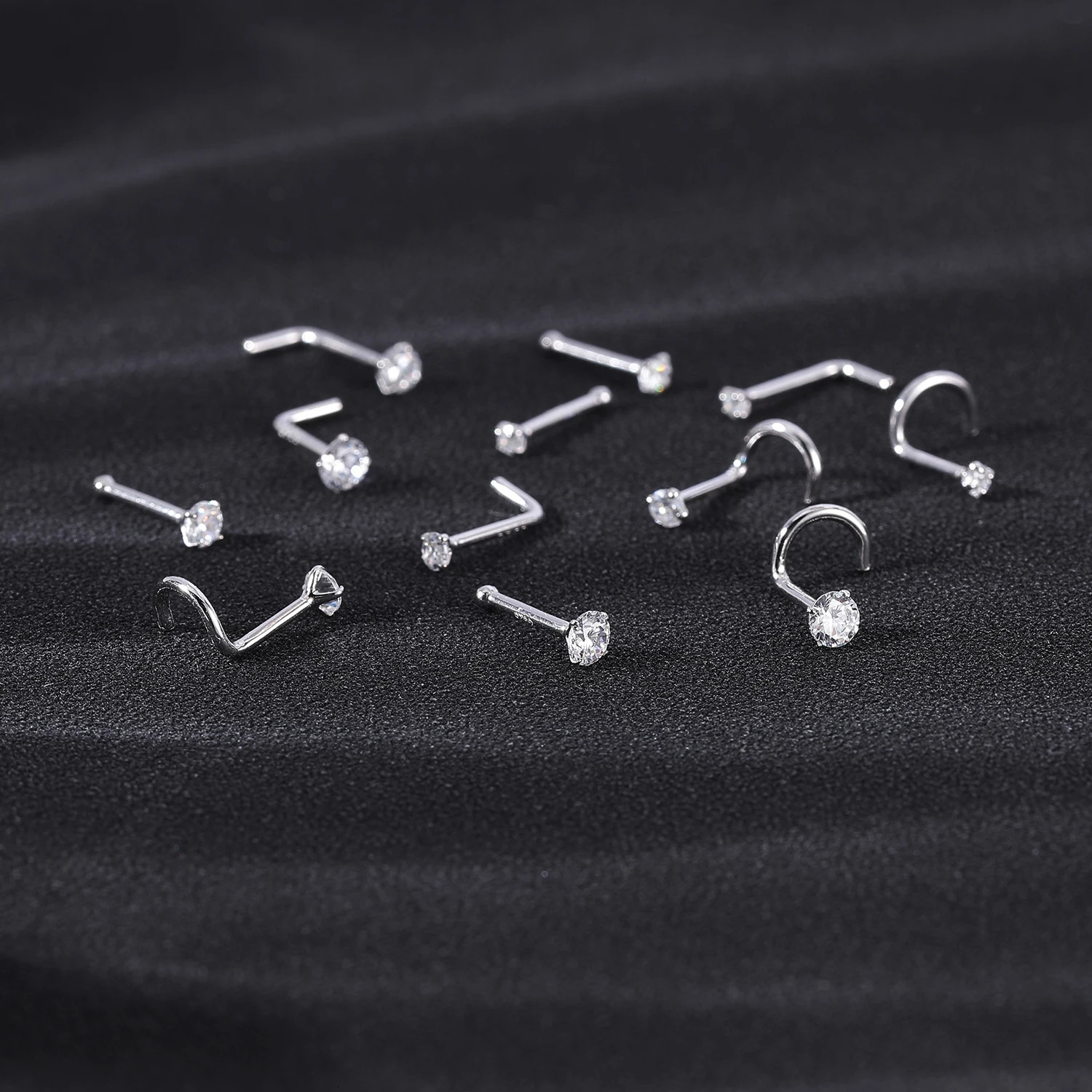 ZS 1820G 925 Sliver Nostril Piercings Gold Plated Nose Studs Shiny Zircon Septum Rings for Women Real Sterling Stud 250613