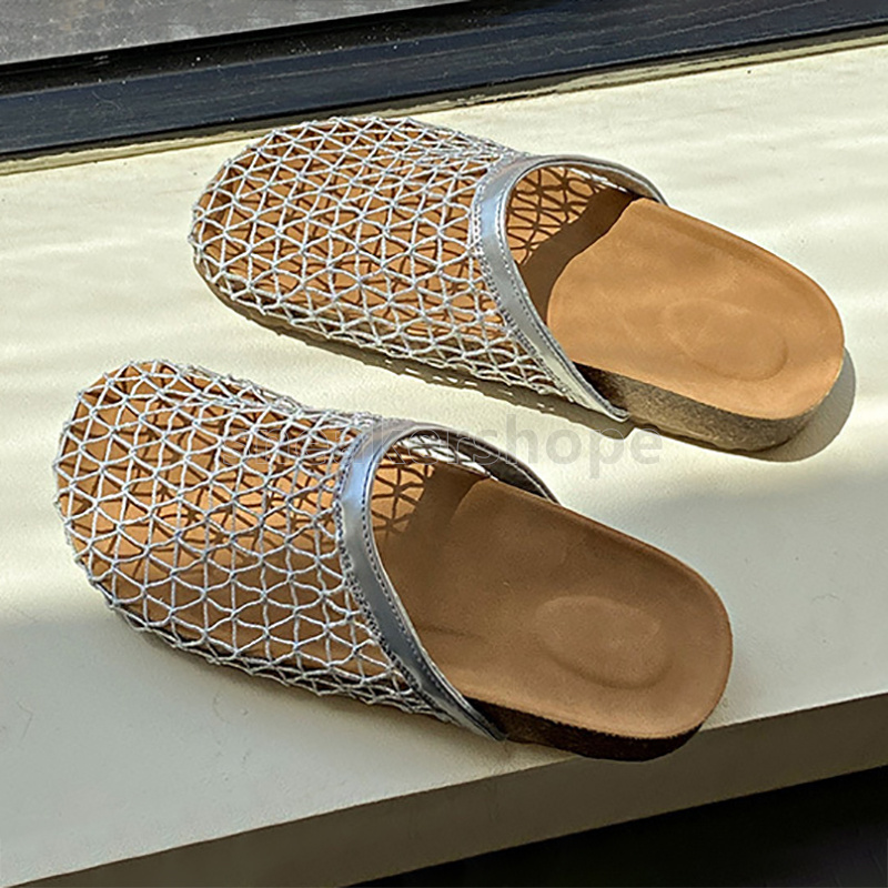 womens sliders hollow out designer sandals summer slides flats slippers fashion simple breathable mesh weaving slipper casual mules size 35-40