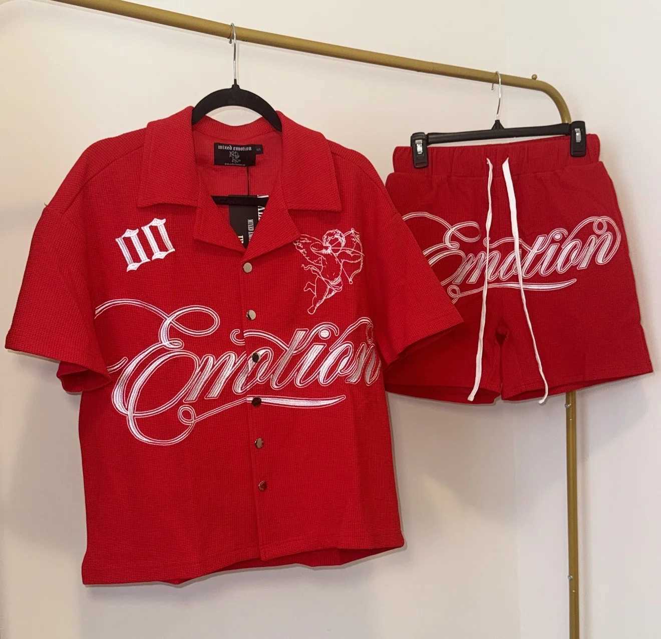 25ss New Mixed Emotion Angels Embroidery Polo Shirt Shorts Sets High Quality Waffle Polo Shirts Drawstring Shorts Summer Sets X250620