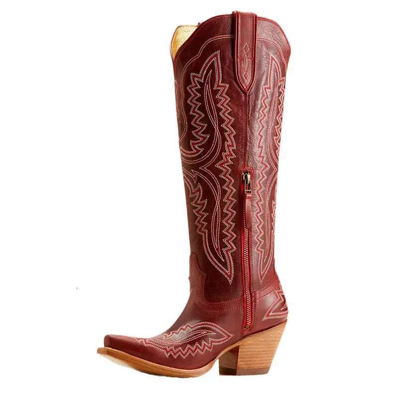 Pointy Cowboy Boots: Ladies Tall Western Boots, Height Increasing Fashion Boots with Sharp Point and Thick Heel for Women