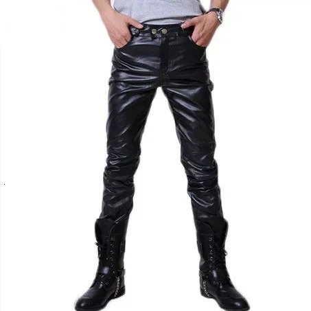 Trendy Korean Style Mens Nightclub Hair Stylist Pants Casual Trousers GoldEmbellished Performance Outfits Leather 250614
