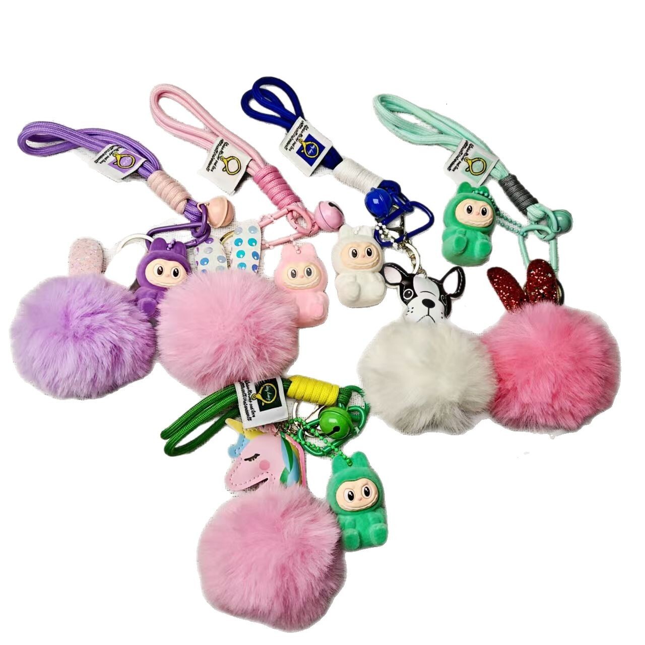 Internet Celebrity Trendy Cute Free Delivery Bucktooth Boy Labubu Plush Doll Keychain Designer Keychain Couple Pom-pom Keyring Small Gift Backpack Pen