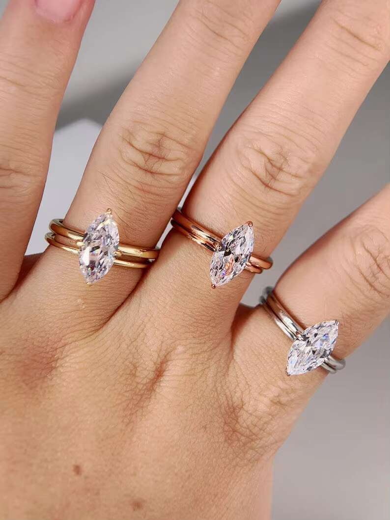 925 Sterling Silver Gold Plated Original Moissanite Gemstone Engagement Ring Customizable Marquise Cut Fine Jewelry