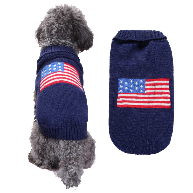 Dog Knitted Sweater USA National Flag Dog Sweater Puppy Sweater Warm Soft Pet Holiday Clothes for Small Medium Cats and Dogs, Large Dog XXL A592
