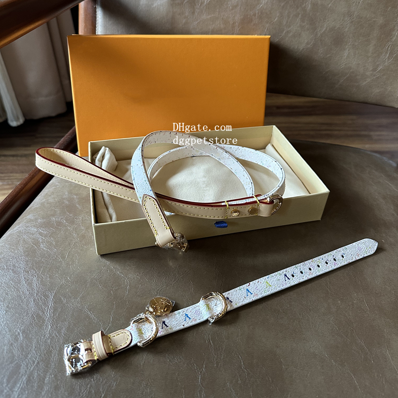 Designer Dogs Collars for Various Breeds of Dogs and Cats Luxury Puppy Collar Neck 18-57 CM Pets Belt Fashion Luxury Letter Gold Buckle Designer Leash White AAA B290