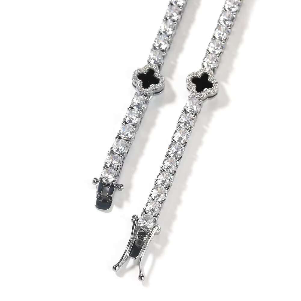 Dropshipping Valentines Day Gift Fashion 4mm Cubic Zirconia Diamond Black Four Leaf Clover Tennis Bracelet
