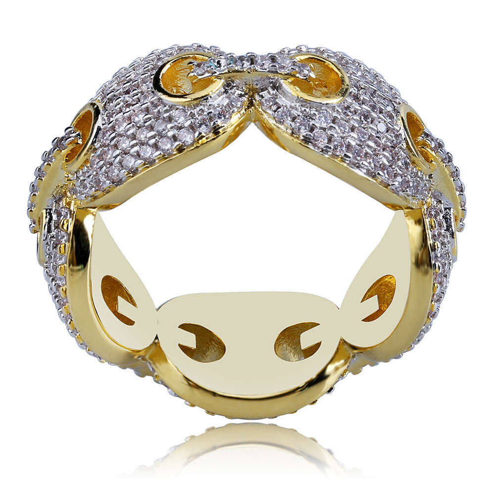 Real Gold Plated Micro Paved Zircon Men's Hip Hop Trendy Ring Jewelry