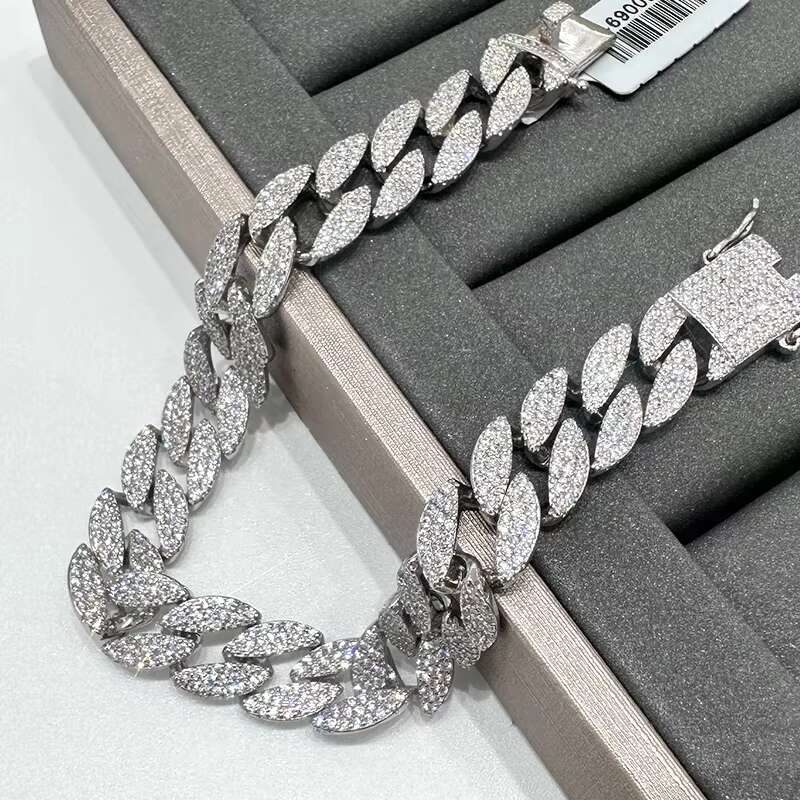 Mens Personalized 925 Silver Cuban Bracelet with Gold Zircon Hip-Hop Style Rhodium Plated