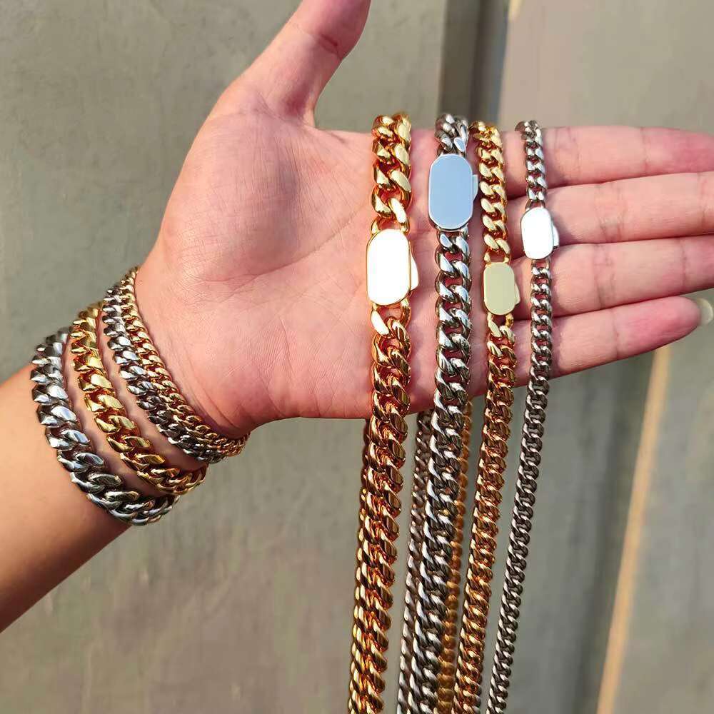 HipHop Jewelry 316L 18k Gold Plated Stainless Steel Wholesale Necklace Bracelet for Men Women Cuban Link Chain