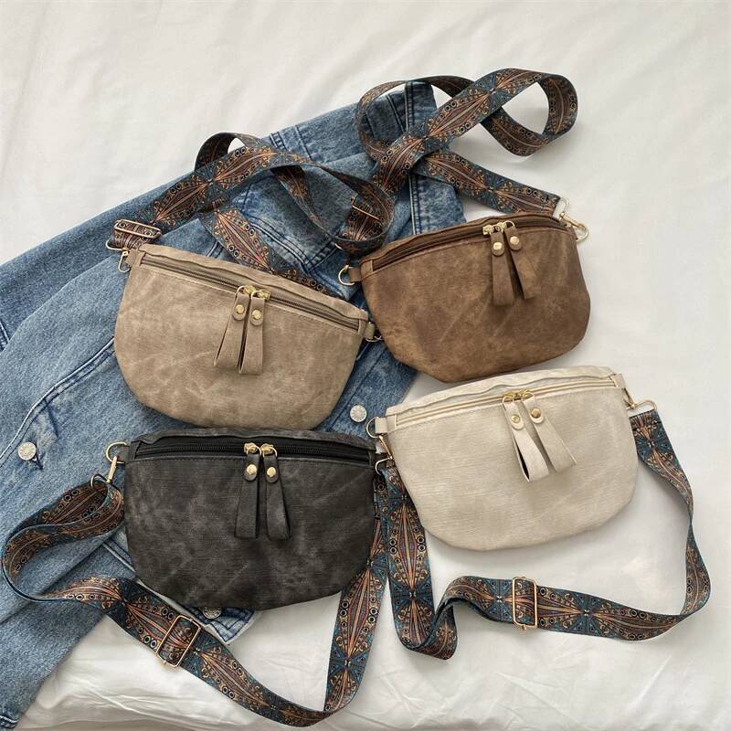 DHGM Women's PU Leather Waist Bags Stylish Hobo Solid Color Shoulder Satchel Designer Chest Bag Wide Strap Fashion Fanny Pack