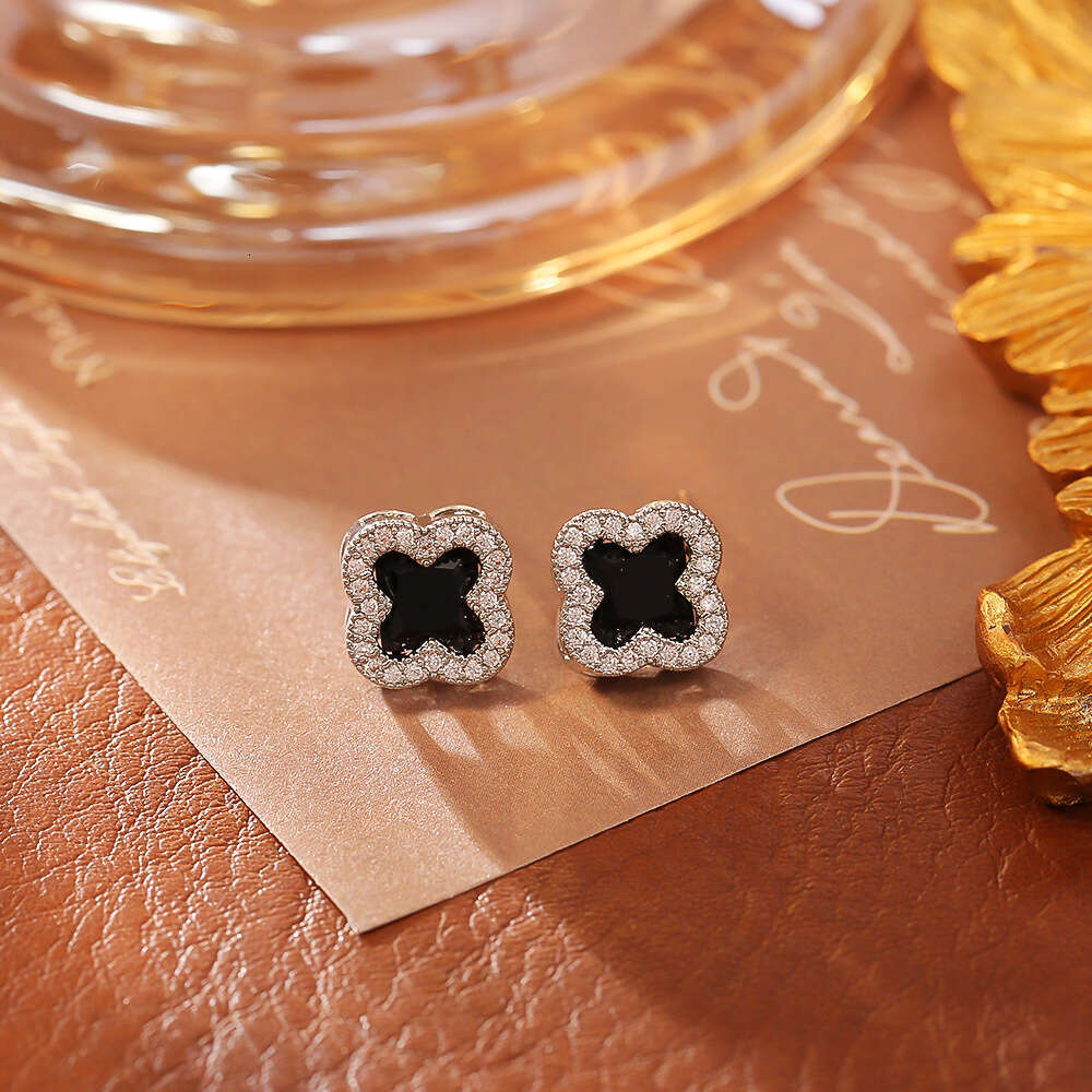 designer Exquisite Colorful Zircon Clover Fashion High-end Daily Versatile Temperament Sweet Cool Style Earrings