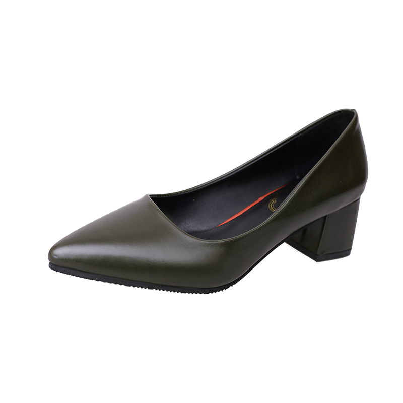 1181 Women's Fashion Office Heels with Arch Support, Low Thick Heels with Closed Toes, Comfortable Pointed Dress, Office Heels