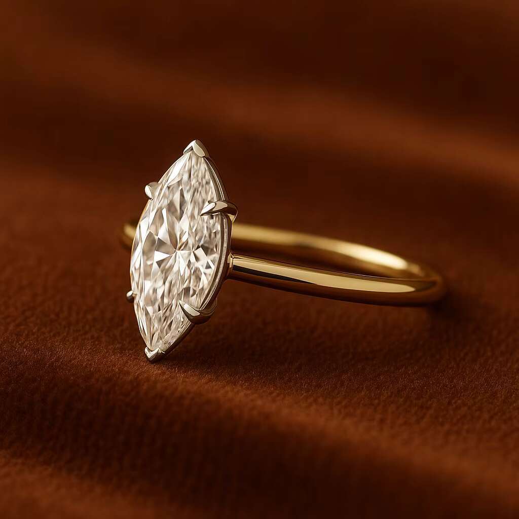 Original Marquise Cut Moissanite Engagement Ring 10k Yellow Gold Wedding Ring 0.80 Ct White Marquise Solitaire Moissanite Ring