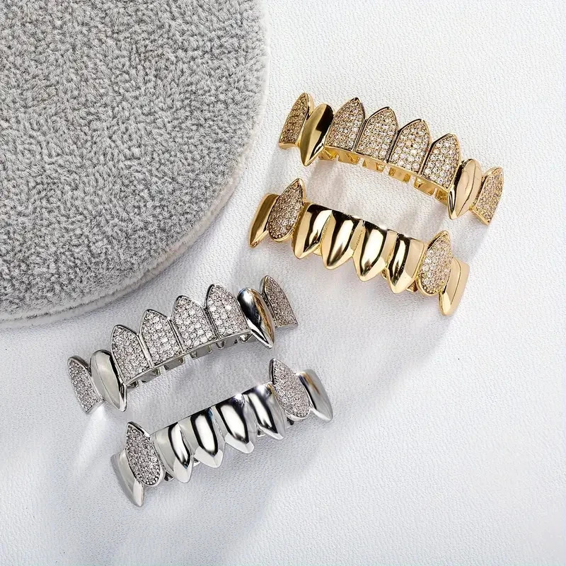 2pcs S925 Silver With 47 Hip Hop Street Rap Men Women Teeth Grill Ice Micro Pave 18k 250613