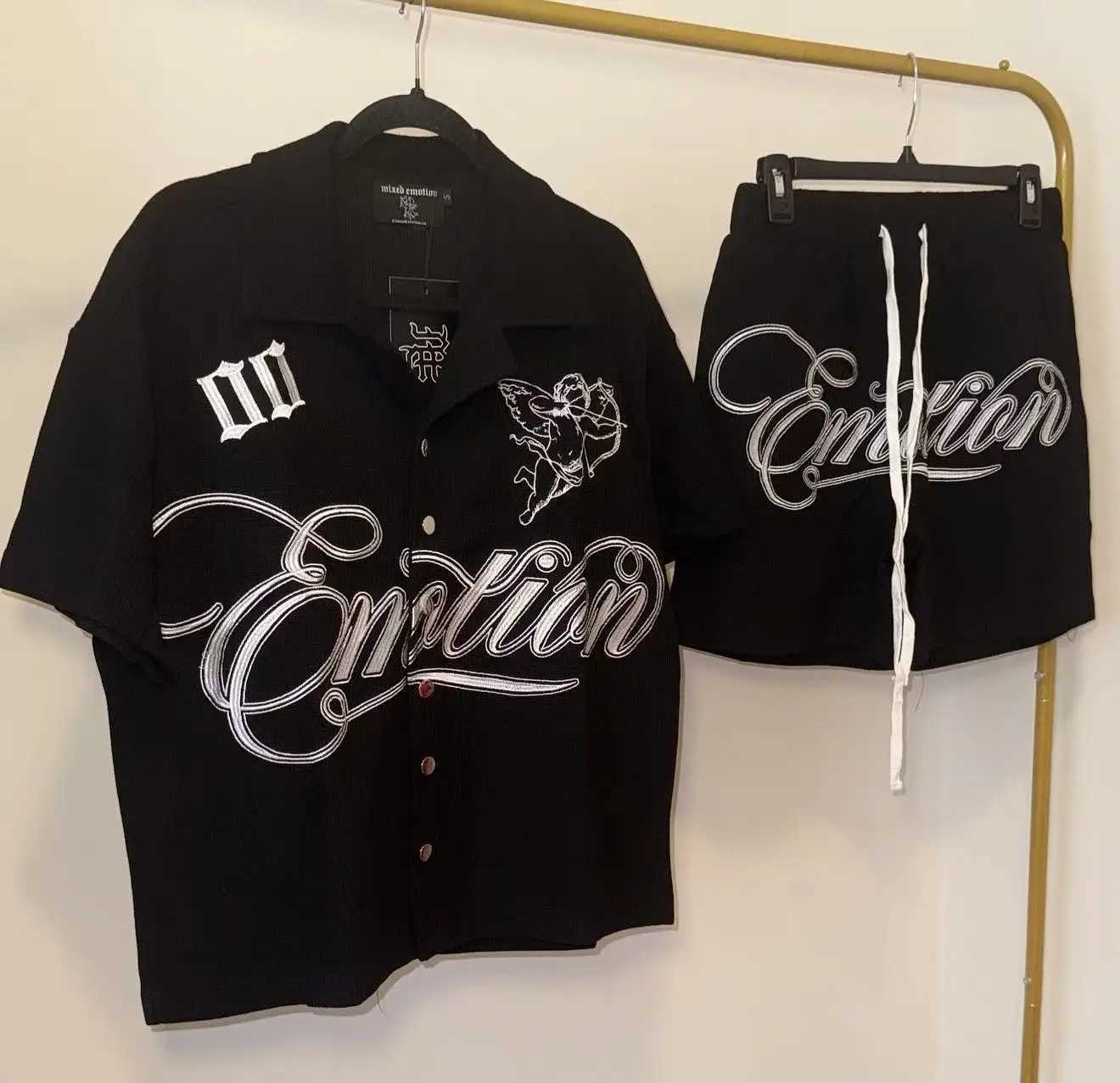 25ss New Mixed Emotion Angels Embroidery Polo Shirt Shorts Sets High Quality Waffle Polo Shirts Drawstring Shorts Summer Sets X250620