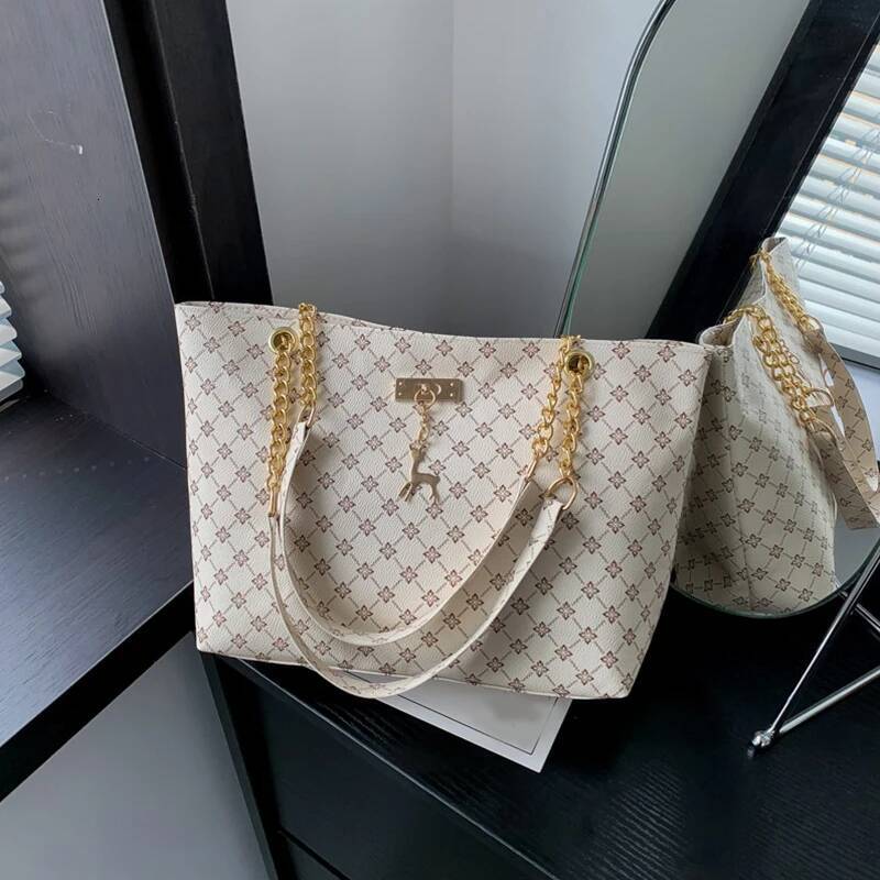 DHGM DHGM New Presbyopia Handbag Texture Soft Leather Large Capacity Tote Women With Hanging Accessories Shoulder Bag